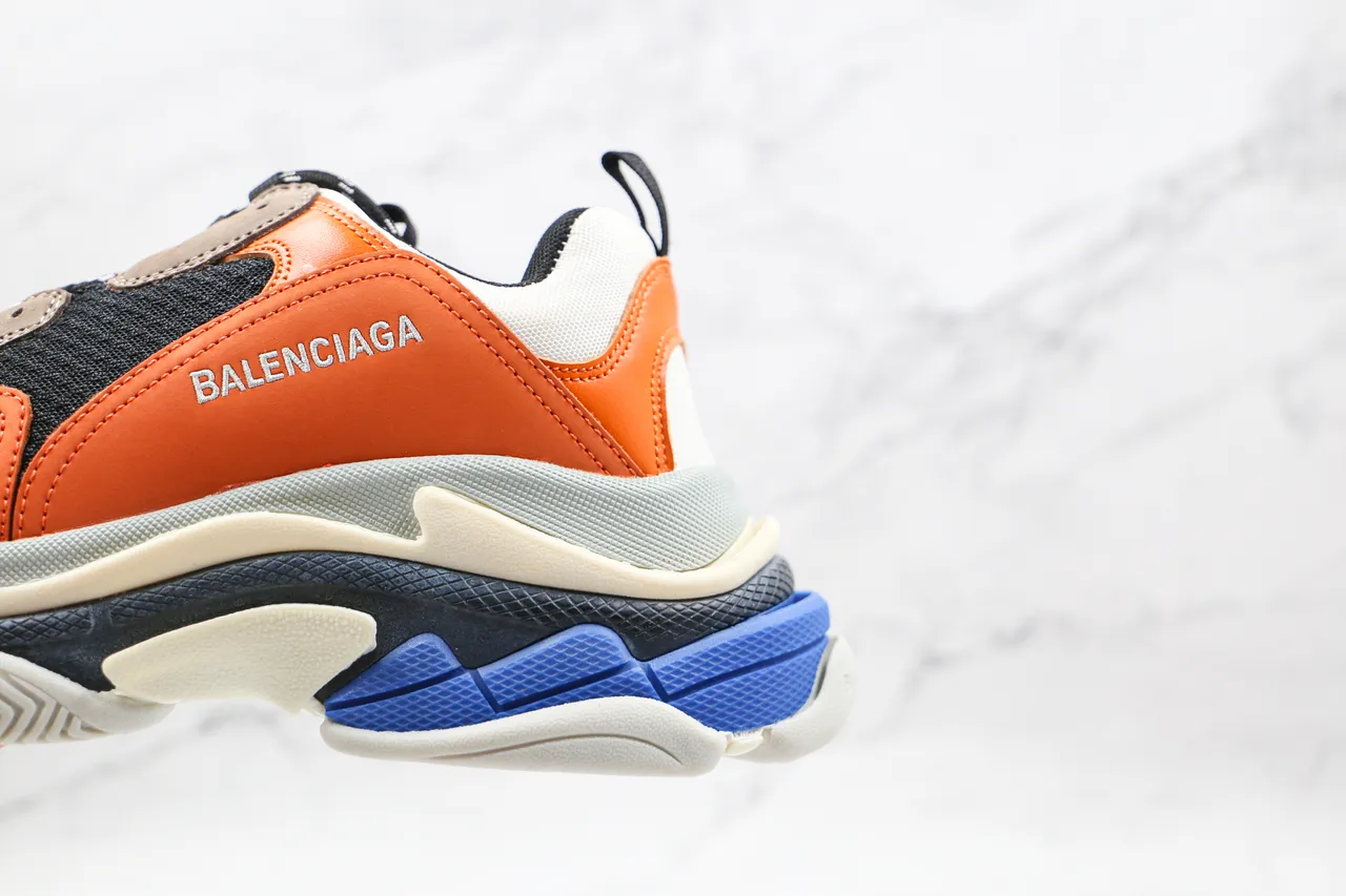 Balenciaga Triple S برتقالي أسود أبيض أزرق حذاء رياضي سميك 3