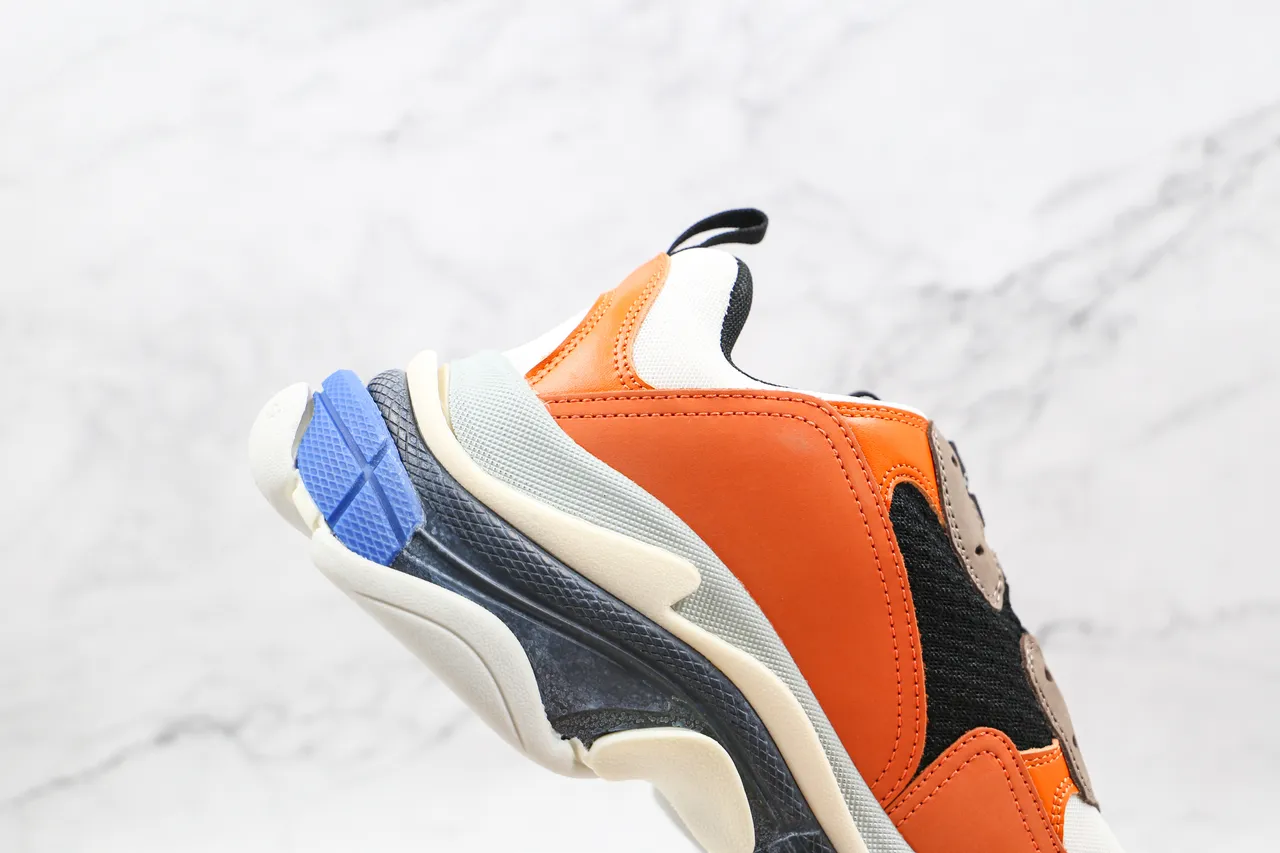 Balenciaga Triple S برتقالي أسود أبيض أزرق حذاء رياضي سميك 6
