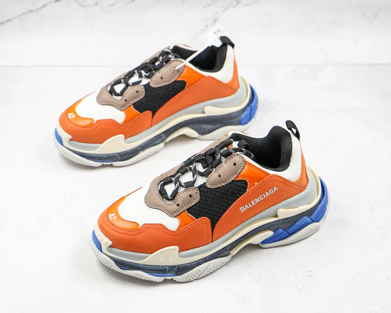 Balenciaga Triple S برتقالي أسود أبيض أزرق حذاء رياضي سميك 7