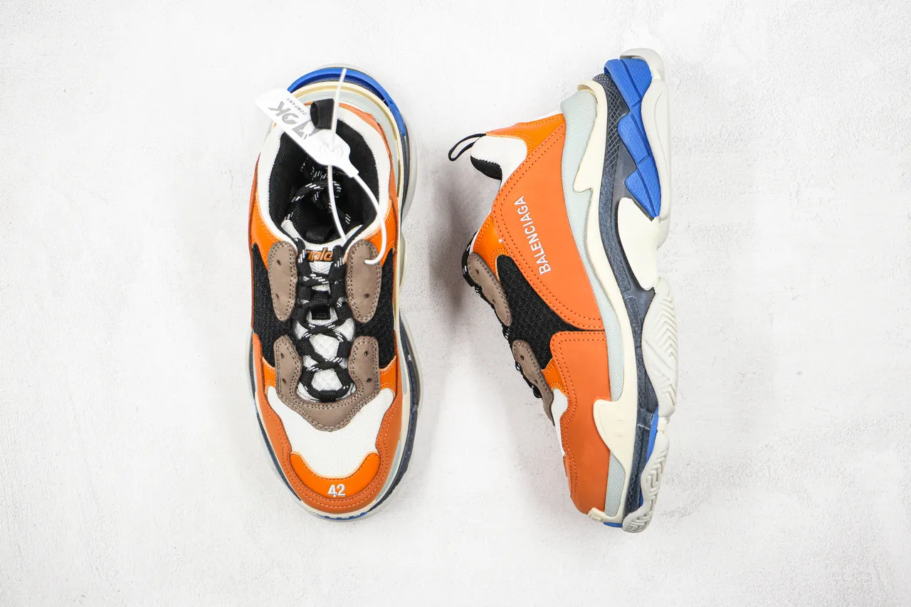 Balenciaga Triple S برتقالي أسود أبيض أزرق حذاء رياضي سميك 8