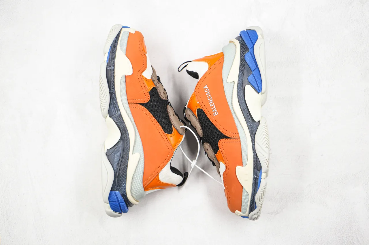 Balenciaga Triple S برتقالي أسود أبيض أزرق حذاء رياضي سميك 9