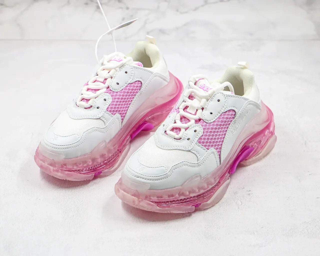 Balenciaga Triple S sneakers blancs et roses translucides chunky 9