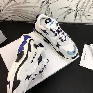 Balenciaga Triple S أبيض, أزرق بحري, بنفسجي أحذية كاجوال سميكة