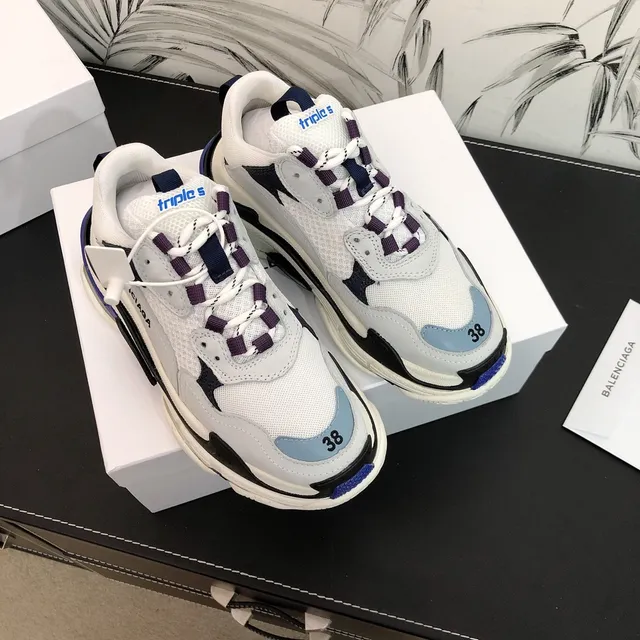 Balenciaga Triple S Blanc, Bleu Marine, Violet Chaussures Chunky 2