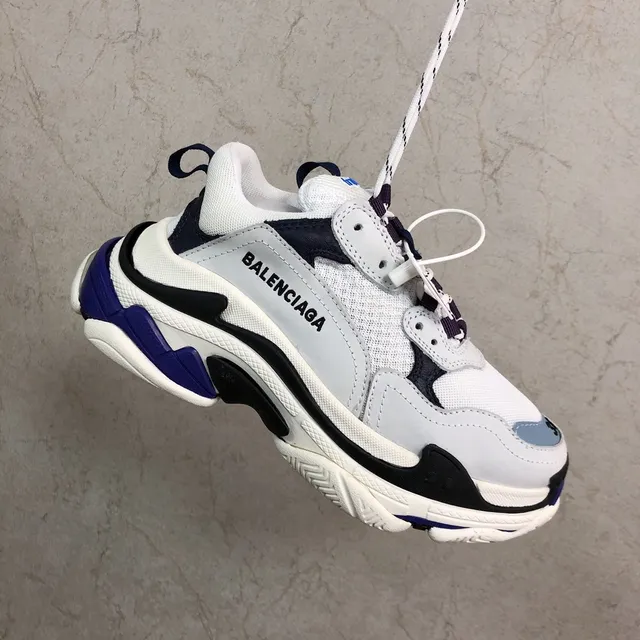 Balenciaga Triple S Blanc, Bleu Marine, Violet Chaussures Chunky 5