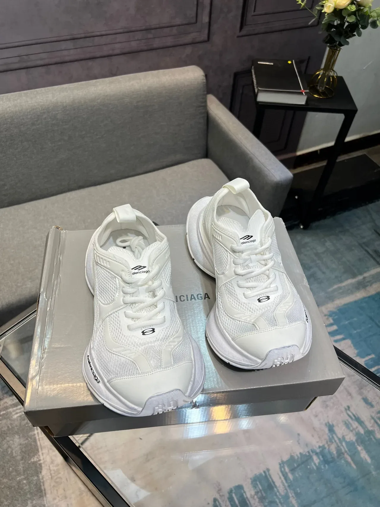 Balenciaga White Chunky Midsole Mesh And Synthetic Overlay Construction Lifestyle Sneakers 6