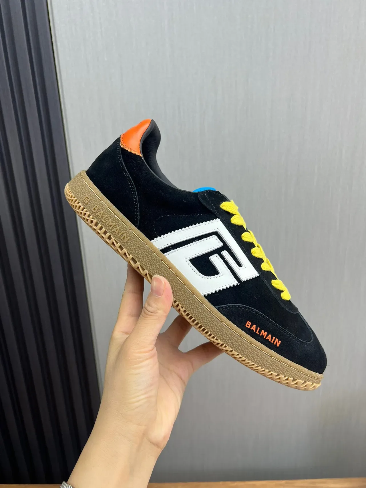 Balmain B-Court Noir Jaune Orange Daim Lifestyle Sneakers 7