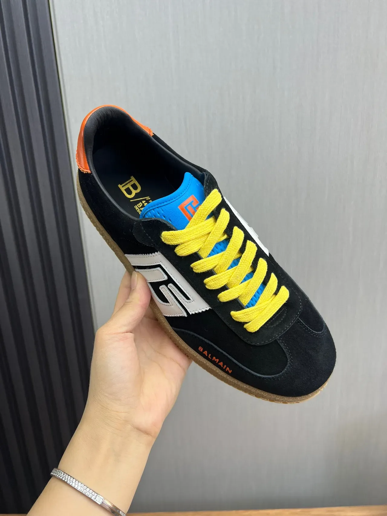 Balmain B-Court Noir Jaune Orange Daim Lifestyle Sneakers 8