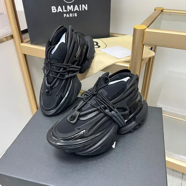 Balmain Black Monochrome Sculpted Layered Sole Chunky Sneakers 4