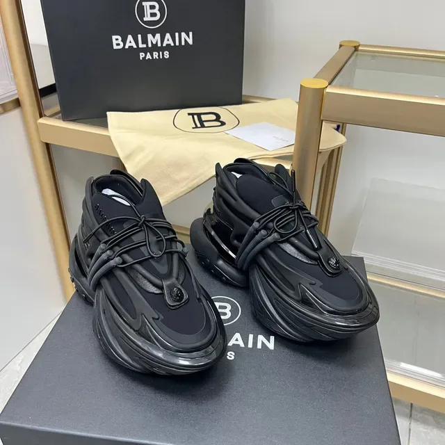 Balmain Black Monochrome Sculpted Layered Sole Chunky Sneakers 9