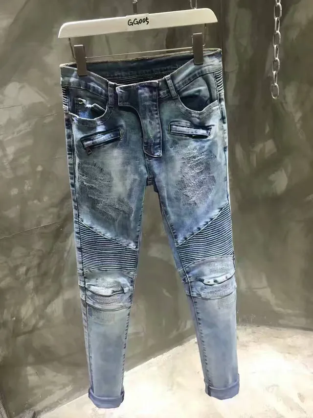 Balmain Distressed Medium-Wash Ribbed Waistband Slim Jeans 2
