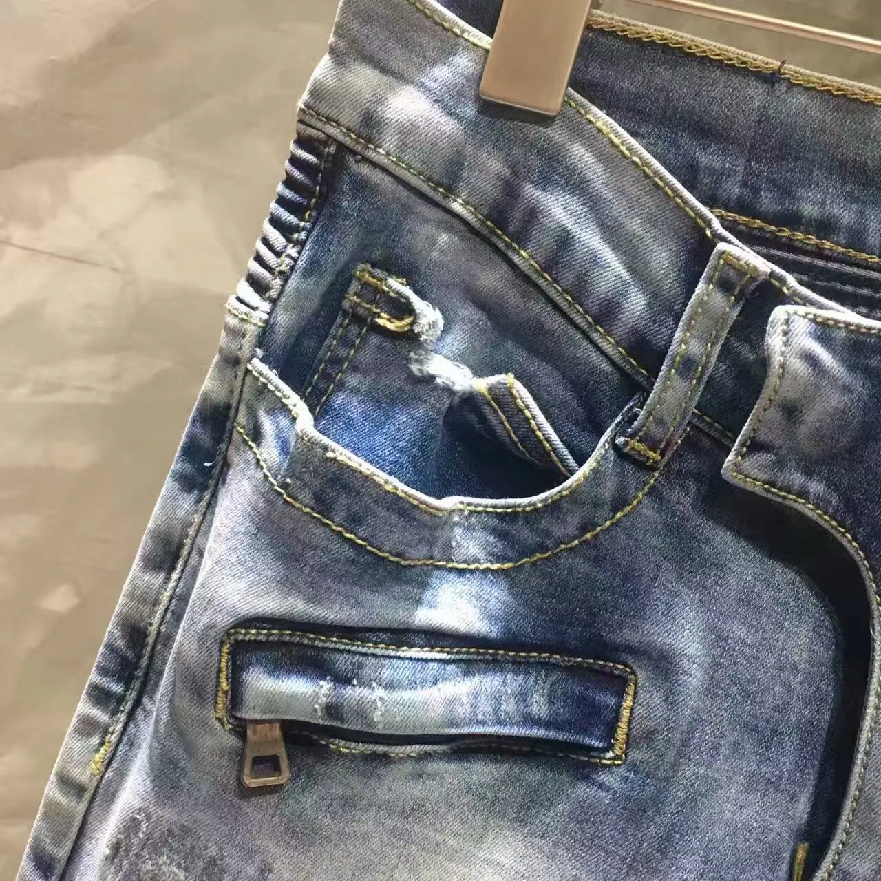 Balmain Distressed Medium-Wash Ribbed Waistband Slim Jeans 4