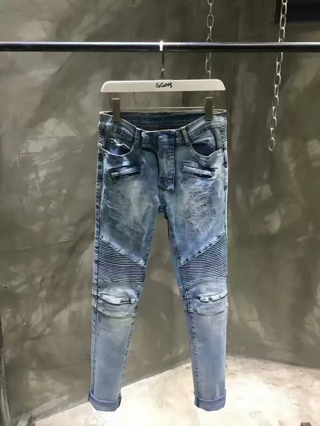Balmain Distressed Medium-Wash Ribbed Waistband Slim Jeans 8