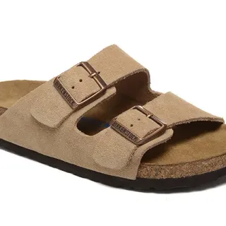 Birkenstock Arizona sandales casuales en daim tan à deux brides