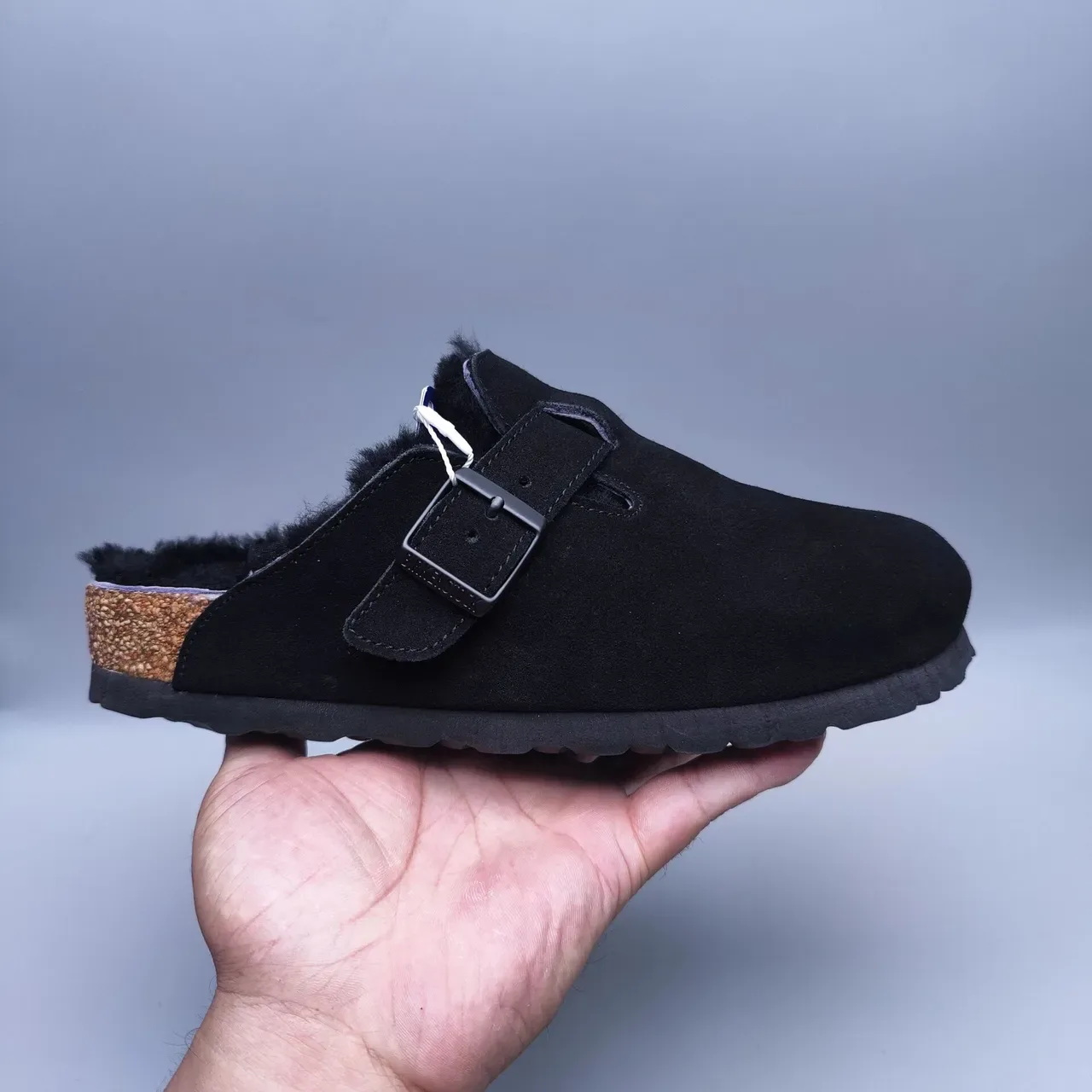 Birkenstock Boston Black Brown Suede Upper Shearling-Lined Casual Shoes 5