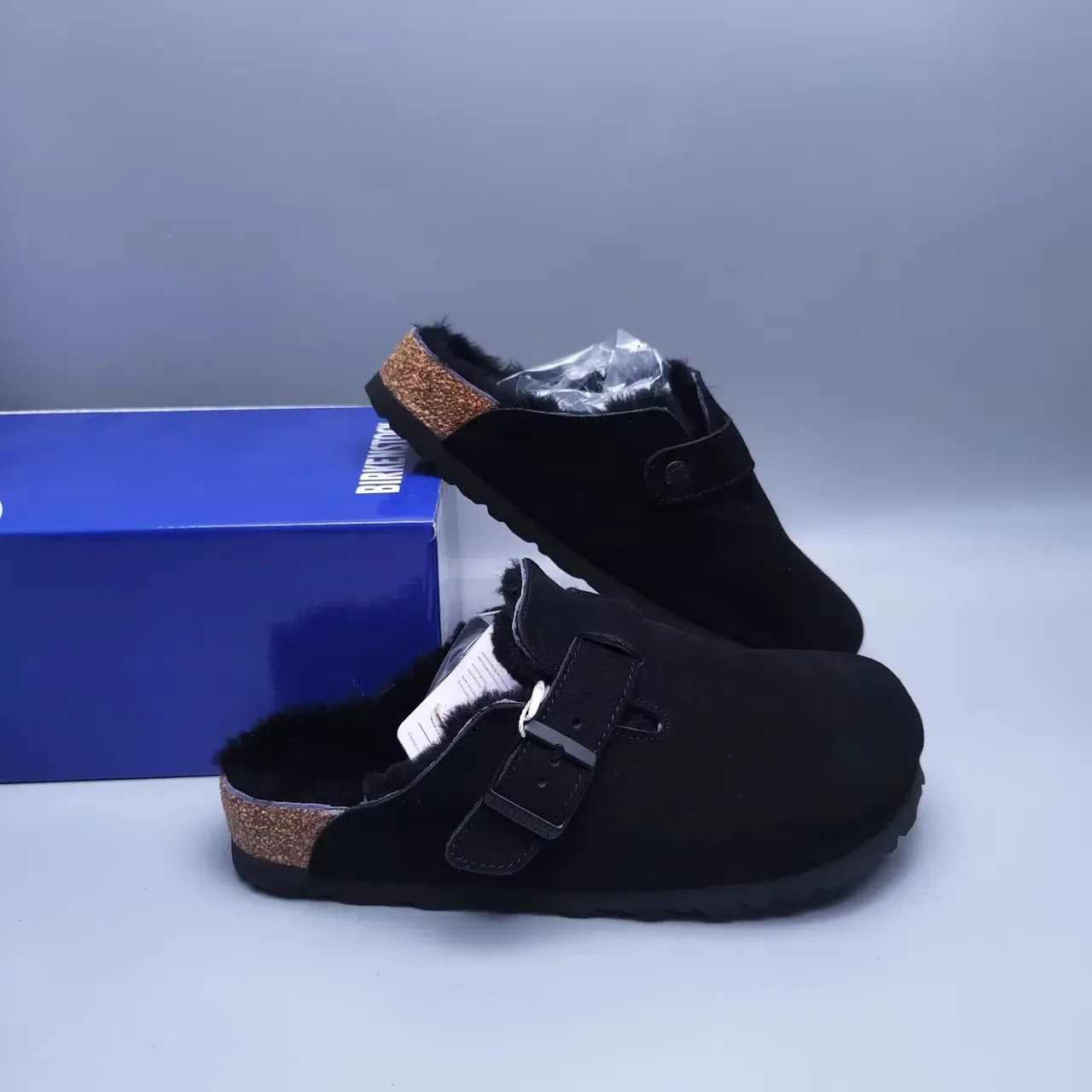 Birkenstock Boston Black Brown Suede Upper Shearling-Lined Casual Shoes 6