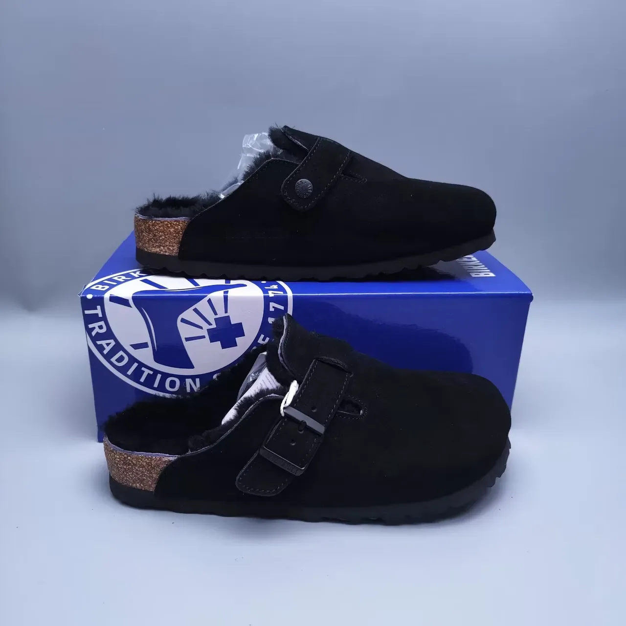 Birkenstock Boston Black Brown Suede Upper Shearling-Lined Casual Shoes 7