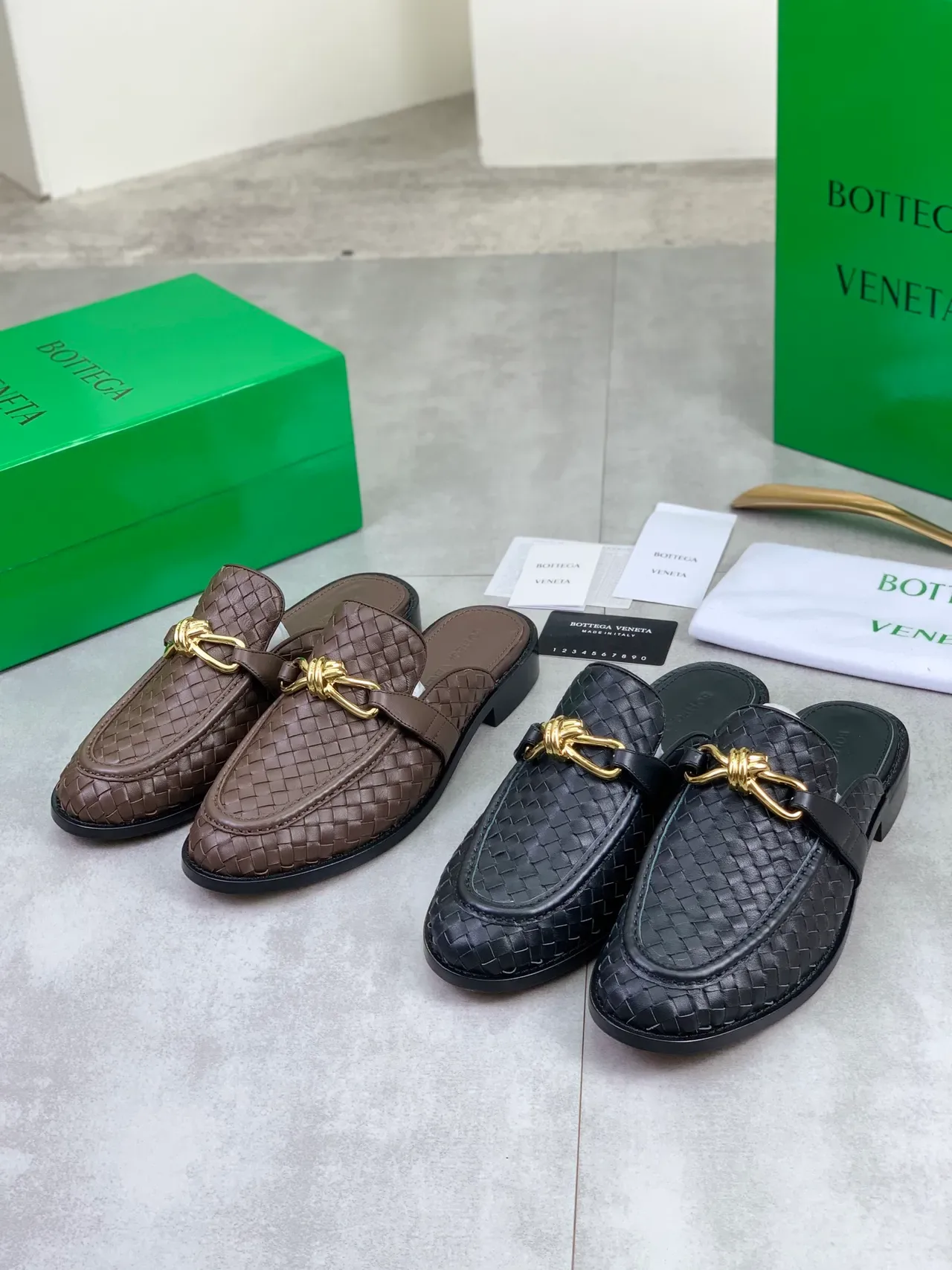Bottega Veneta Andiamo Marrom Intrecciato Couro Tecido Mocassins 2