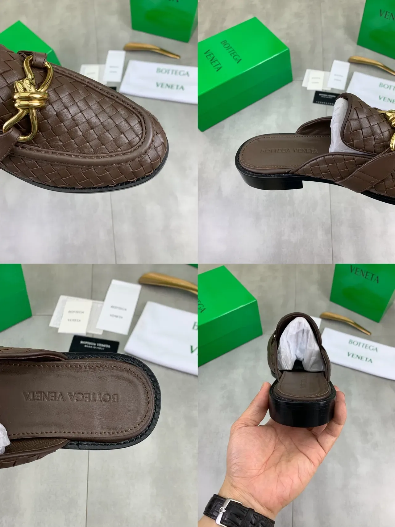 Bottega Veneta Andiamo Marrom Intrecciato Couro Tecido Mocassins 3