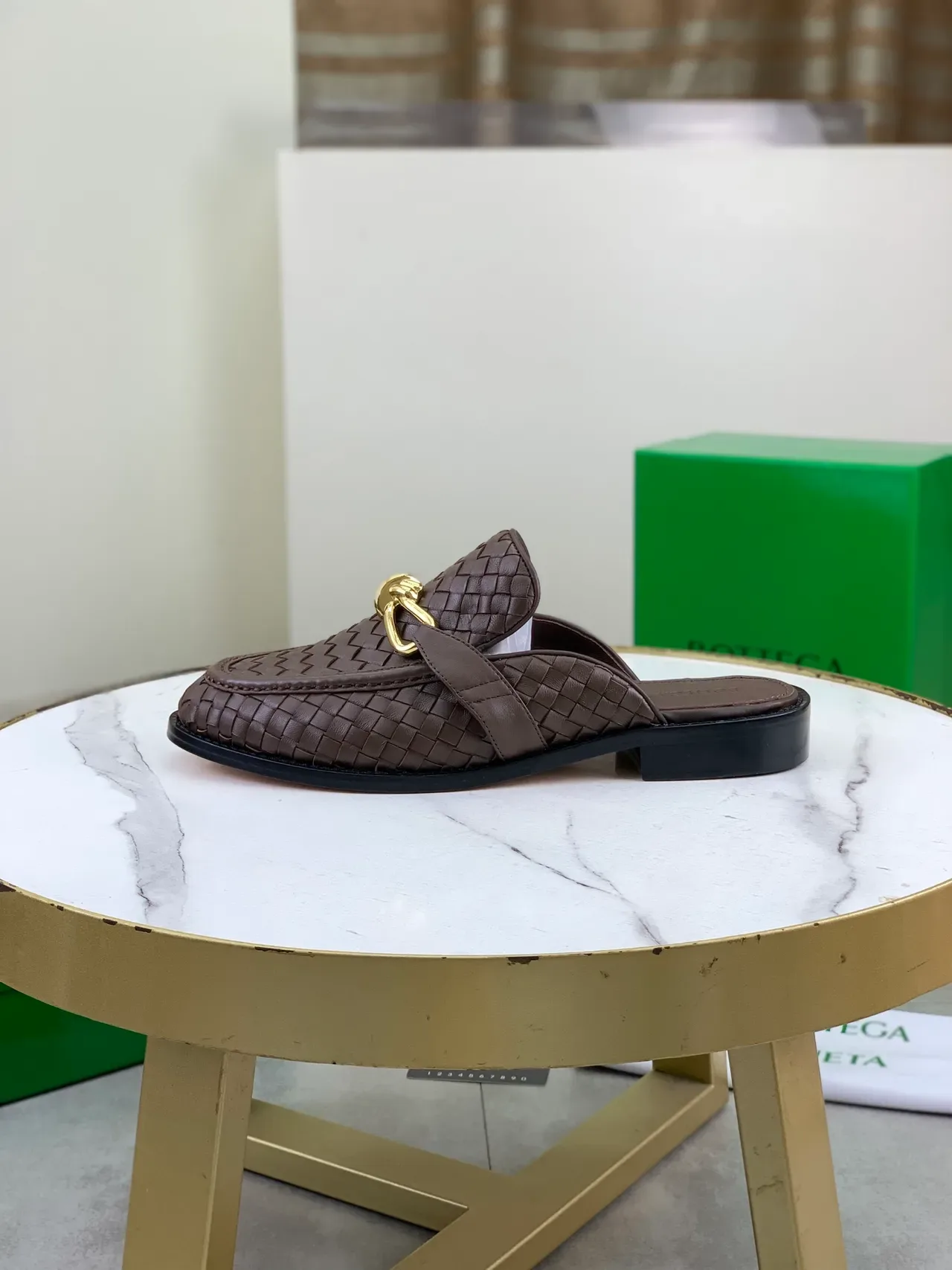 Bottega Veneta Andiamo Marrom Intrecciato Couro Tecido Mocassins 6