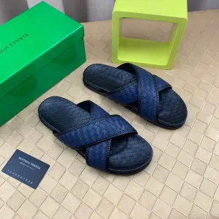 Bottega Veneta Andiamo أزرق بحري Intrecciato جلد منسوج أحذية منزلية