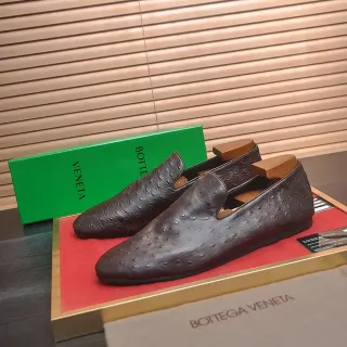 Bottega Veneta Andiamo Ostrich Leather Brown Loafers
