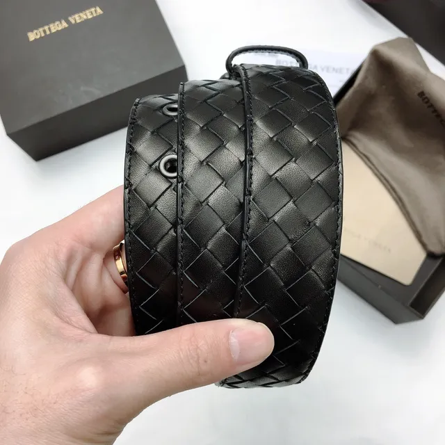 Bottega Veneta Preto Prata Intrecciato Trançado Retangular Fivela Cinto de Couro 2