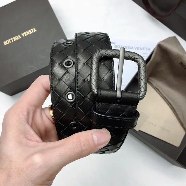 Bottega Veneta Preto Prata Intrecciato Trançado Retangular Fivela Cinto de Couro 3
