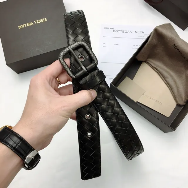 Bottega Veneta Preto Prata Intrecciato Trançado Retangular Fivela Cinto de Couro 6