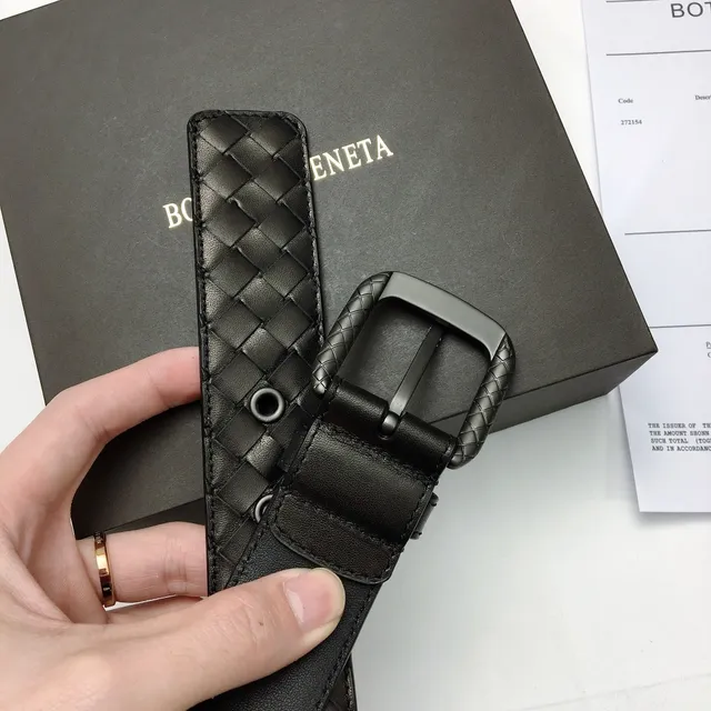 Bottega Veneta Preto Prata Intrecciato Trançado Retangular Fivela Cinto de Couro 7