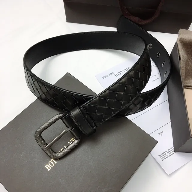 Bottega Veneta Preto Prata Intrecciato Trançado Retangular Fivela Cinto de Couro 9
