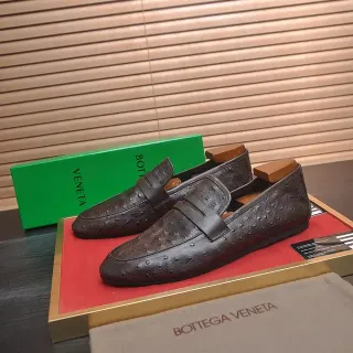Bottega Veneta Brown Black Ostrich-Textured Leather Penny Strap Loafer