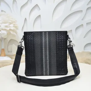 Bottega Veneta Cassette Black Gray Stripe Woven Crossbody Bag