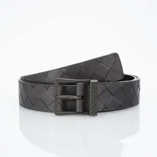 Bottega Veneta Cassette Intrecciato काला चमड़ा बेल्ट