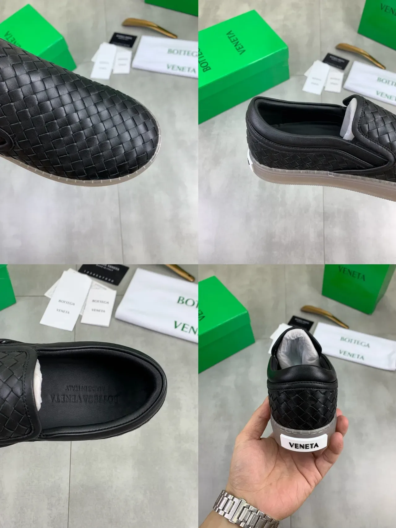 Bottega Veneta Cassette Loafer أسود جلد مُنسوج سلايب أون لوافر 2