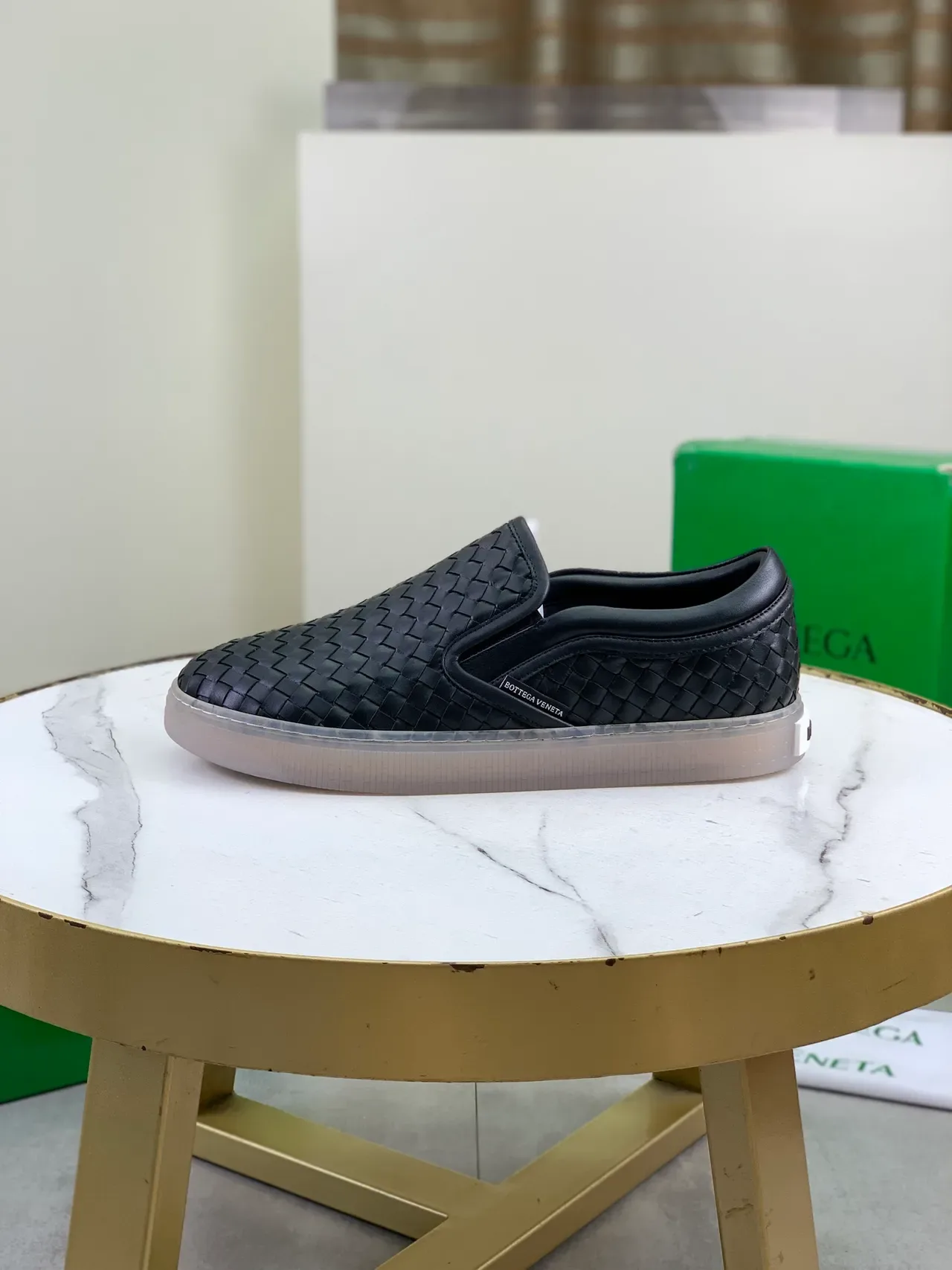 Bottega Veneta Cassette Loafer أسود جلد مُنسوج سلايب أون لوافر 5