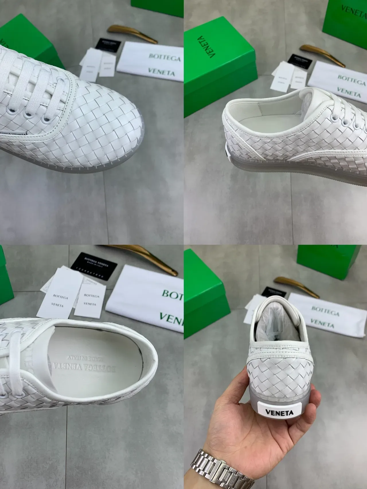 Bottega Veneta Cassette White Woven Leather Lifestyle Sneakers 2