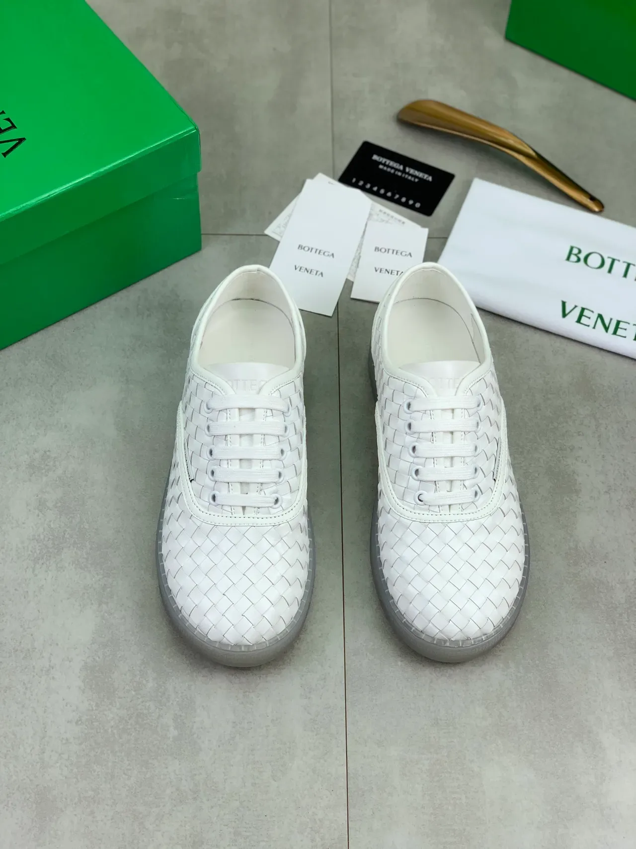 Bottega Veneta Cassette White Woven Leather Lifestyle Sneakers 4