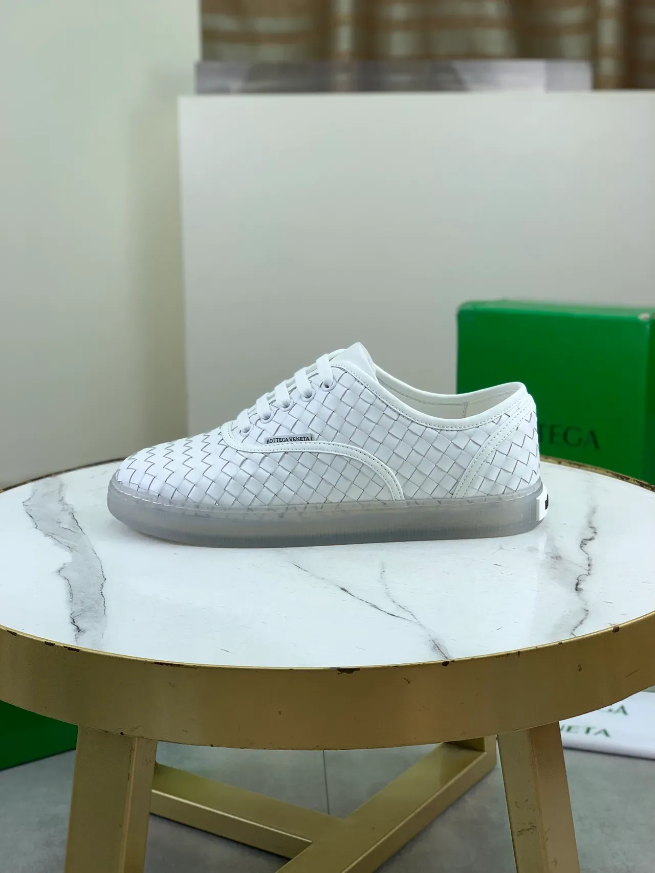 Bottega Veneta Cassette White Woven Leather Lifestyle Sneakers 5