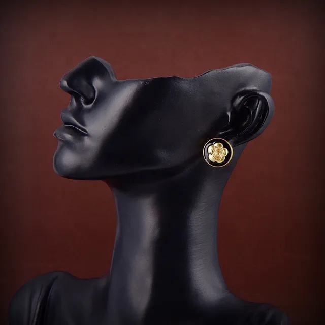 Bottega Veneta Rose d'Or sur Émail Noir Boucles d'Oreilles à Clou 2
