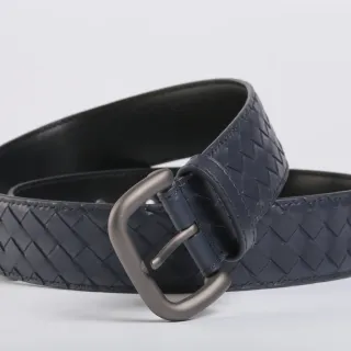 Bottega Veneta Intrecciato Woven Navy Leather Belt