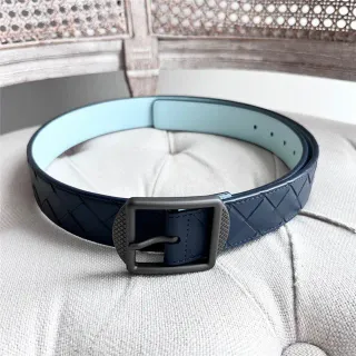 Bottega Veneta Navy Blue Intrecciato Woven Two-Tone And Sky Leather Belt