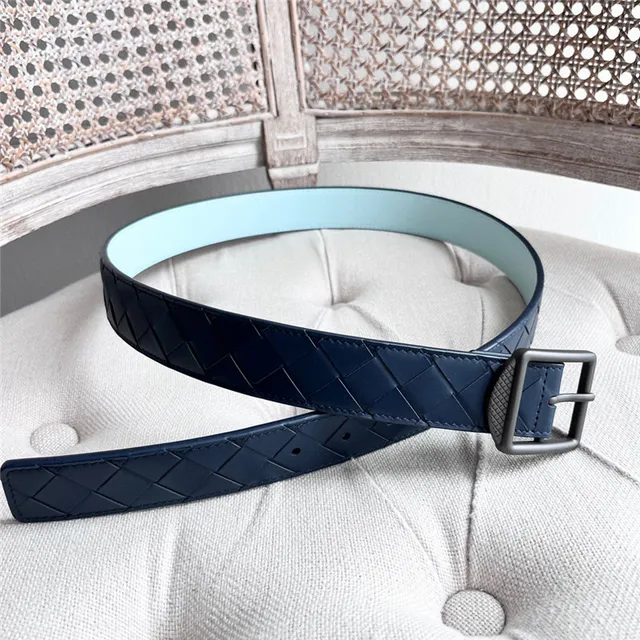 Bottega Veneta Bleu Marine Intrecciato Tissé Two-Tone Et Ciel Ceinture en cuir 3