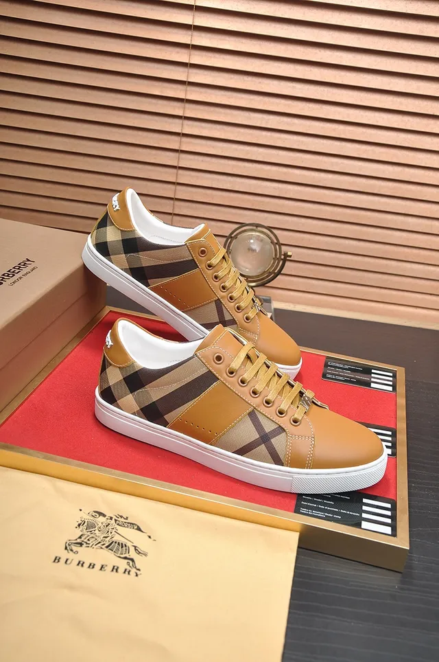 Burberry Beige Brown Tan Couro Nova Check Tecido Lifestyle Tênis 3