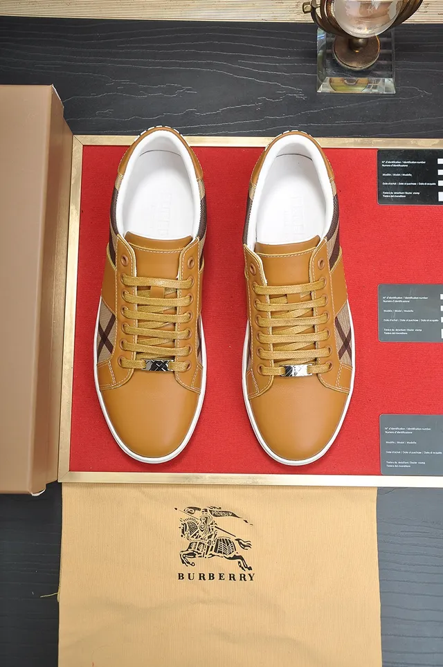 Burberry Beige Brown Tan Couro Nova Check Tecido Lifestyle Tênis 4