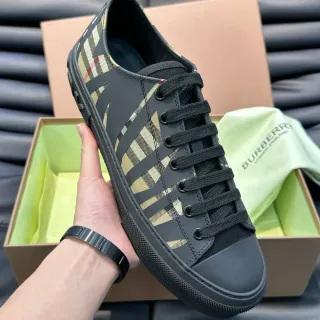 Burberry काला भूरा चेक पैटर्न ऊपरी विकर्ण पट्टी ओवरले लाइफस्टाइल स्नीकर