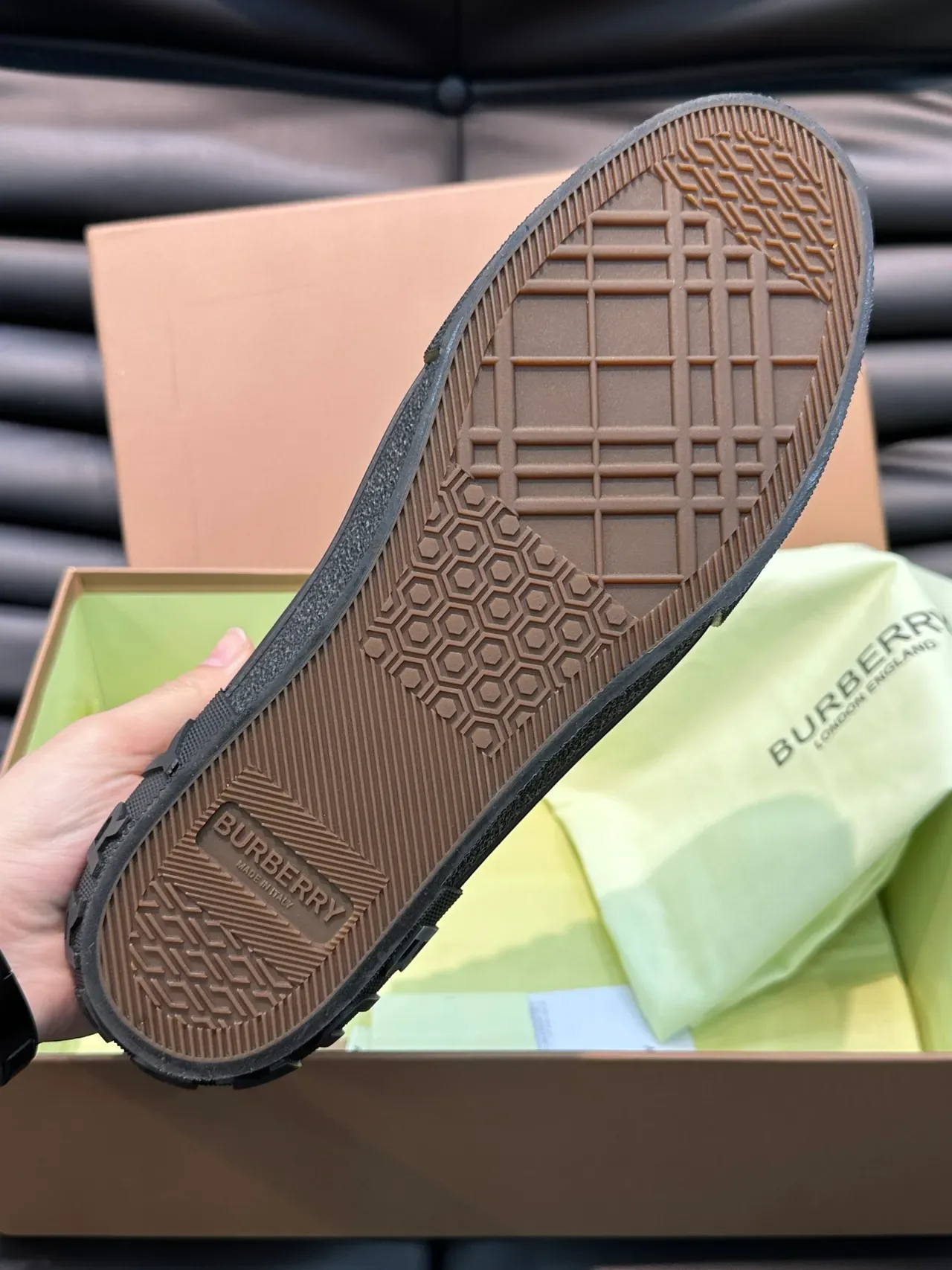 Burberry Black Beige Check-Pattern Upper Diagonal Stripe Overlay Lifestyle Sneakers 2