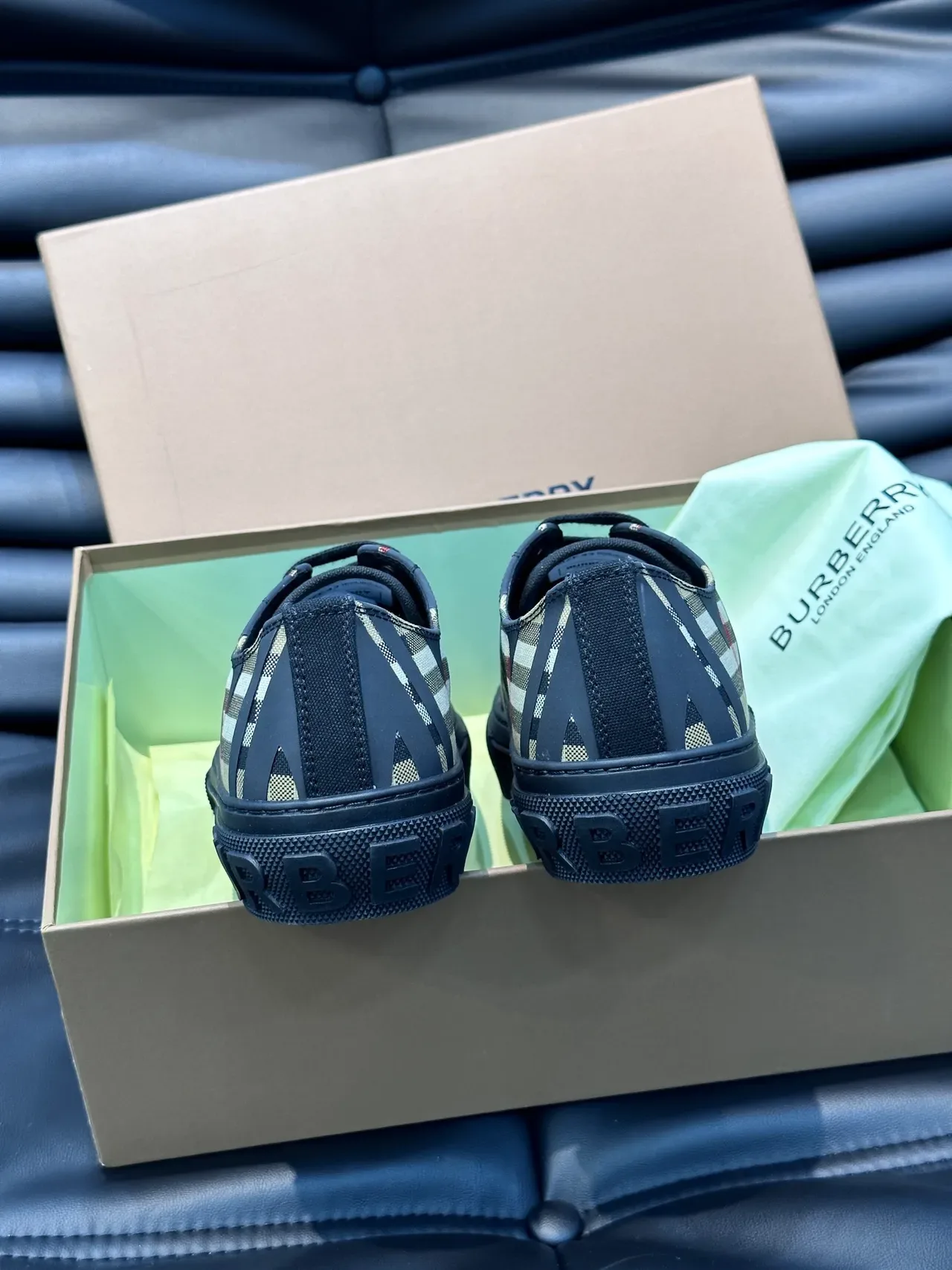 Burberry Black Beige Check-Pattern Upper Diagonal Stripe Overlay Lifestyle Sneakers 3