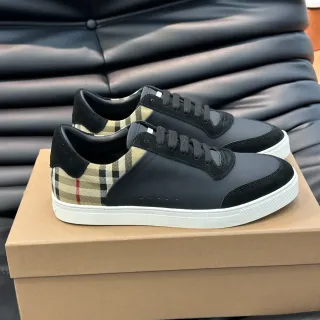 Burberry Black Beige Low-Top Check-Panel Accent Lifestyle Sneakers