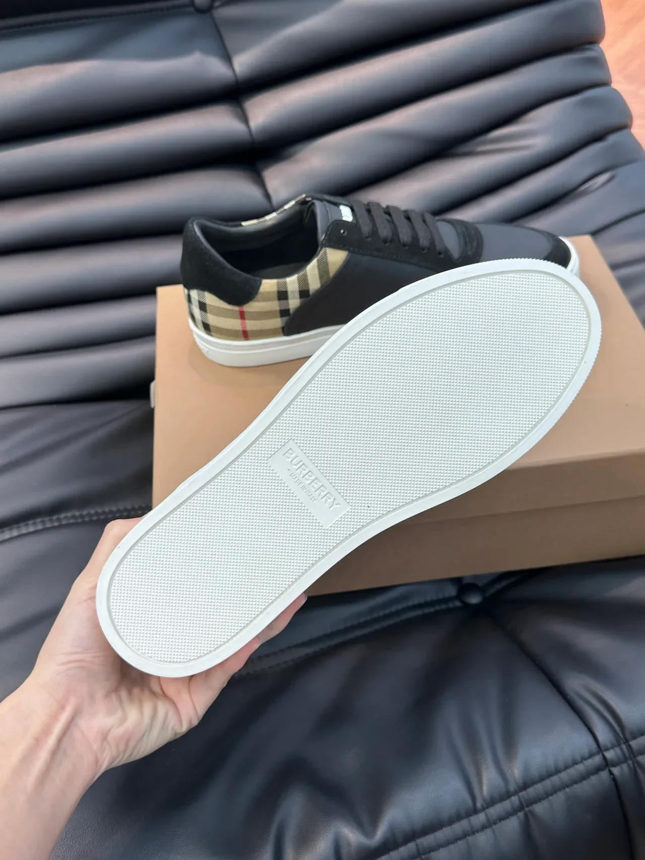 Burberry Black Beige Low-Top Check-Panel Accent Lifestyle Sneakers 2